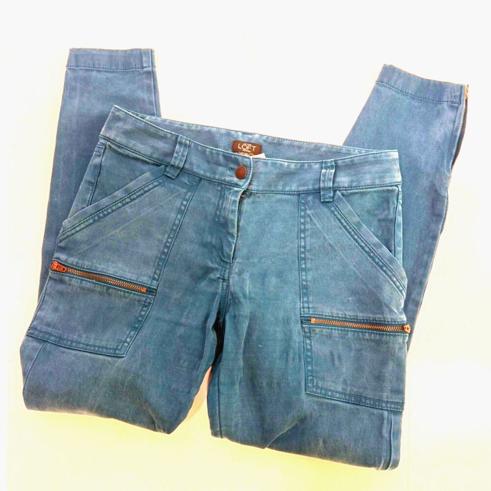 Ann Taylor LOFT teal skinny cropped zipper detail stretchy pant